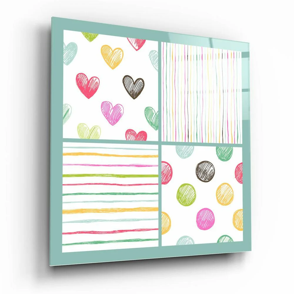 Playful Hearts Glass Wall Art Panel in Pastel Colors | Insigneart USA | vintageantiquesgifts.com
