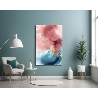 Stunning Pink Blue Gold Abstract Canvas Wall Art | Contemporary Home Wall Art | vintageantiquesgifts.com