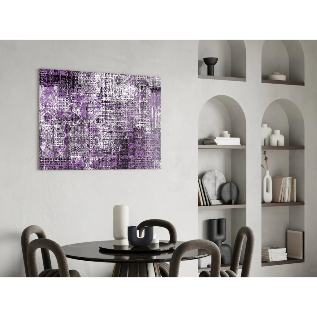 Stunning purple textured abstract wall art on white wall