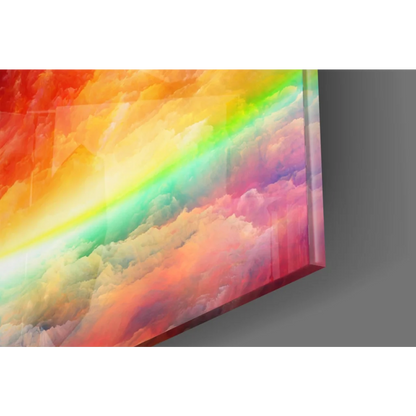 Vibrant rainbow cloud glass wall art on glossy acrylic panel