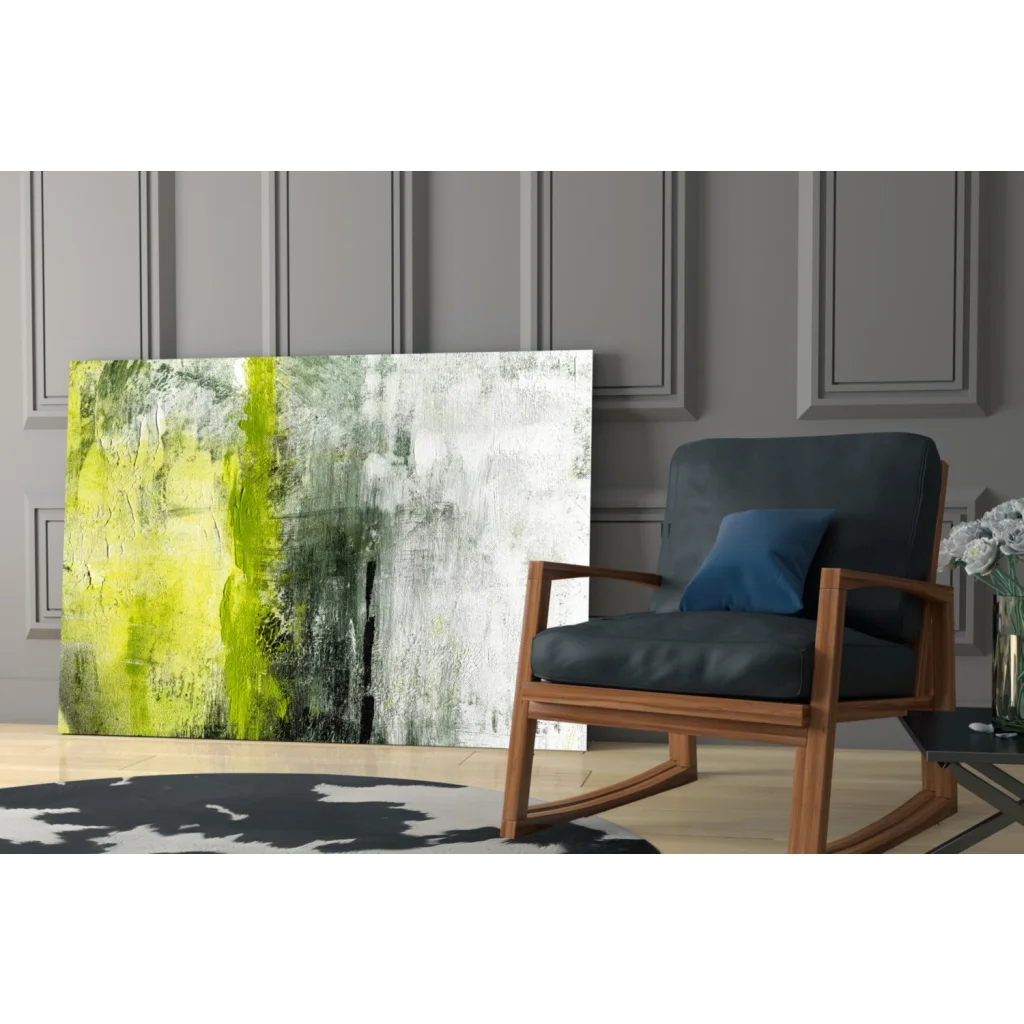 Vibrant electric lime green abstract wall art canvas with bold brushstrokes