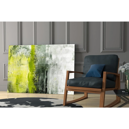 Vibrant electric lime green abstract wall art canvas with bold brushstrokes