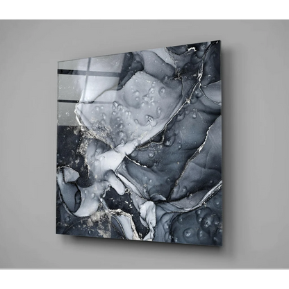 Stunning black silver swirl glass wall art panel with marbled patterns