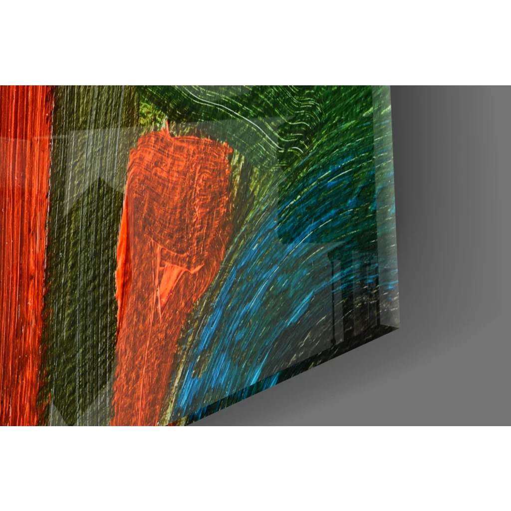 Vibrant bold orange green blue abstract glass wall art on canvas
