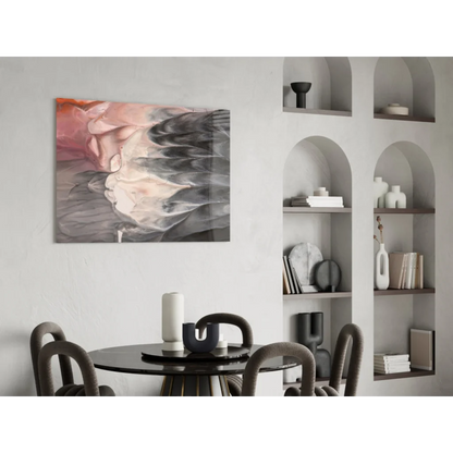 Swirling pink and gray abstract wall art on canvas with marble texture