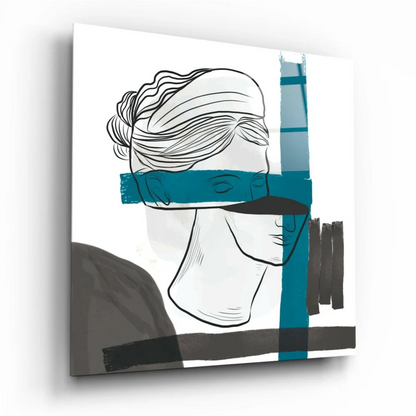 Bold Teal Abstract Face Glass Wall Art Canvas Print | Insigneart USA | vintageantiquesgifts.com