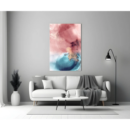 Stunning Pink Blue Gold Abstract Canvas Wall Art | Modern Wall Art Decor | vintageantiquesgifts.com