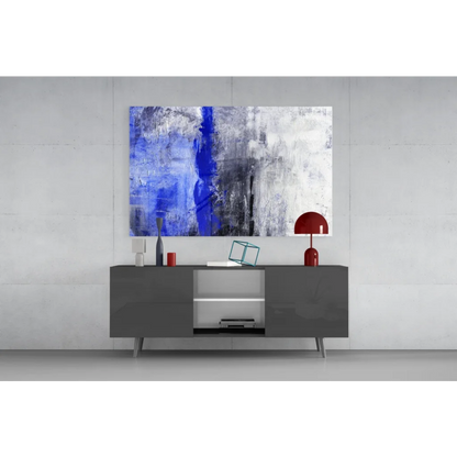 Bold blue streaks abstract canvas wall art with dynamic brushstrokes