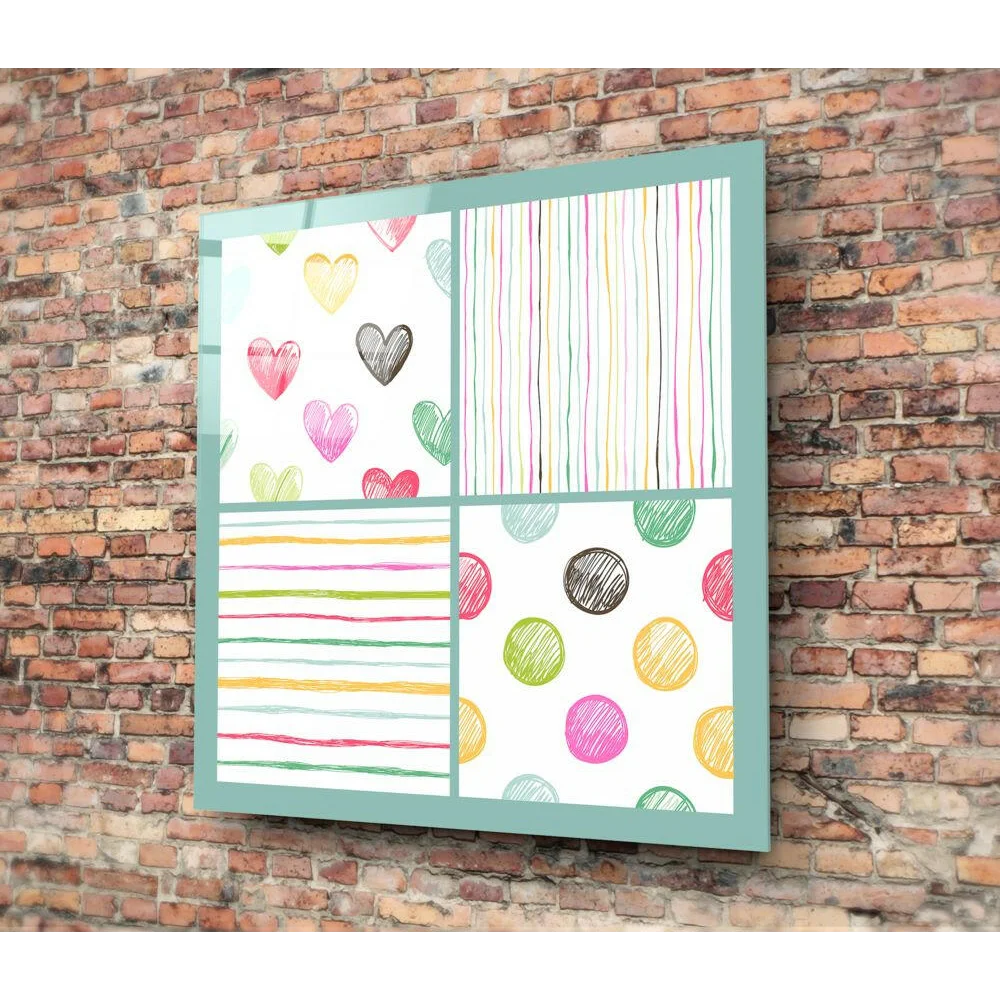 Playful Hearts Glass Wall Art Panel in Pastel Colors | Glass Wall Art Print | vintageantiquesgifts.com