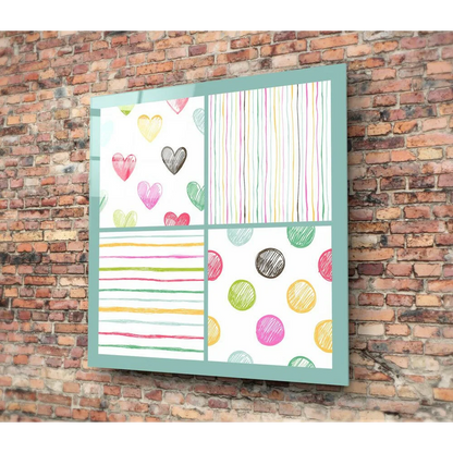 Playful Hearts Glass Wall Art Panel in Pastel Colors | Glass Wall Art Print | vintageantiquesgifts.com