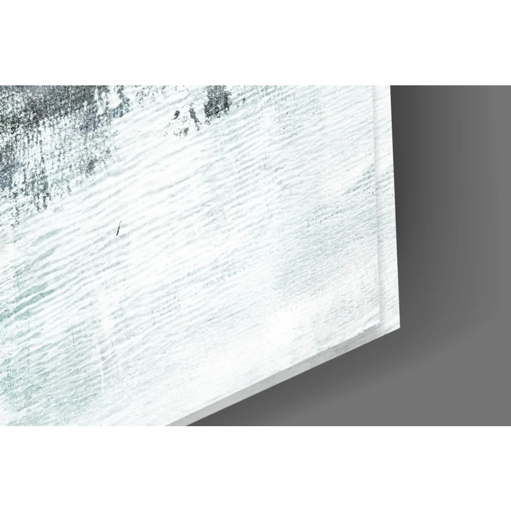 Teal abstract canvas wall art with textured white and gray brushstrokes