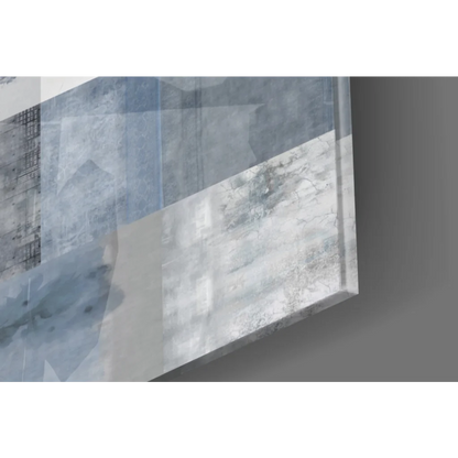 Serene blue floral patchwork canvas wall art with geometric shapes