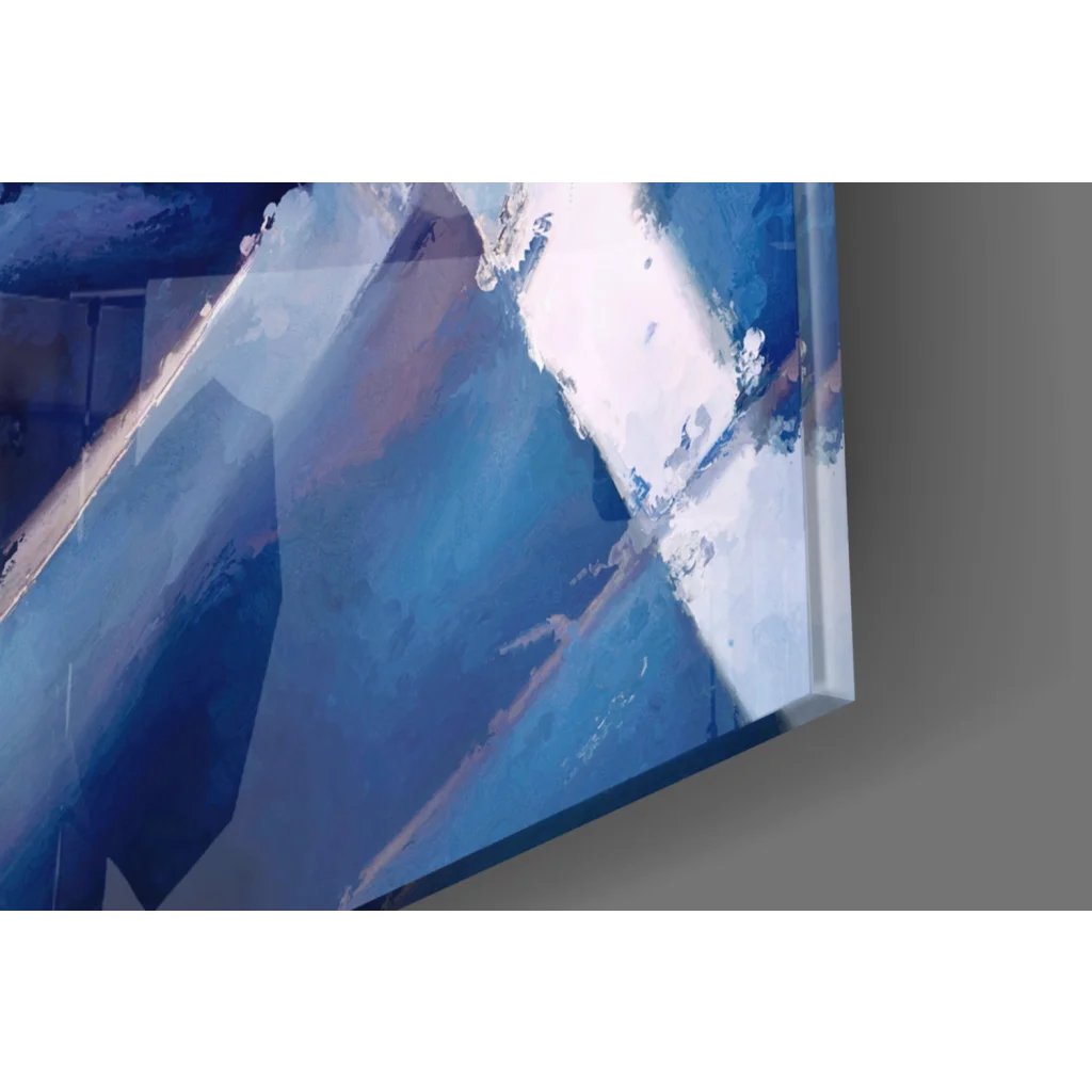 Bold blue geometric wall art canvas painting with textured brushstrokes