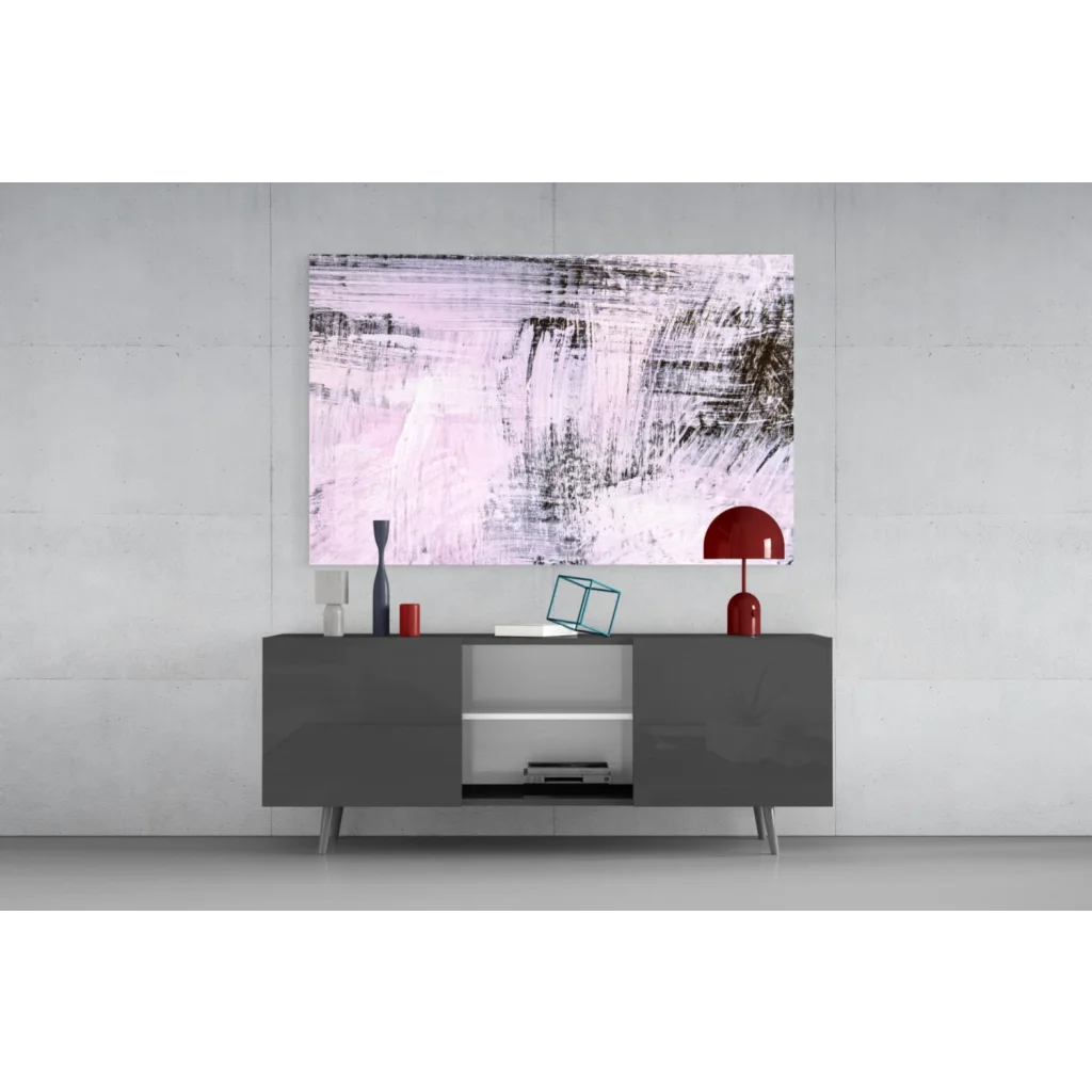 Stunning abstract canvas wall art with pink, white, black brushstrokes