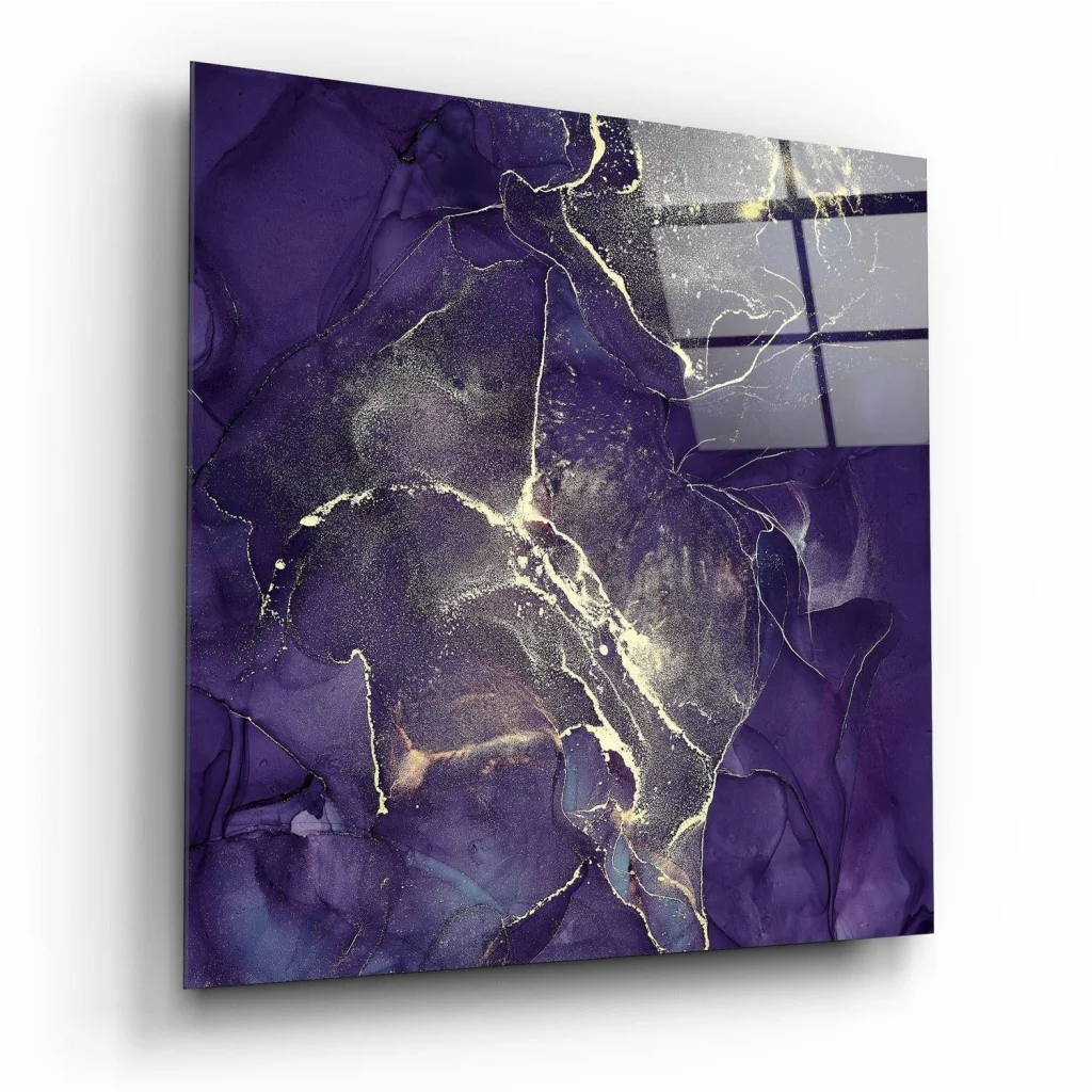 Stunning Purple Gold Swirl Glass Wall Art Panel | Insigneart USA | vintageantiquesgifts.com