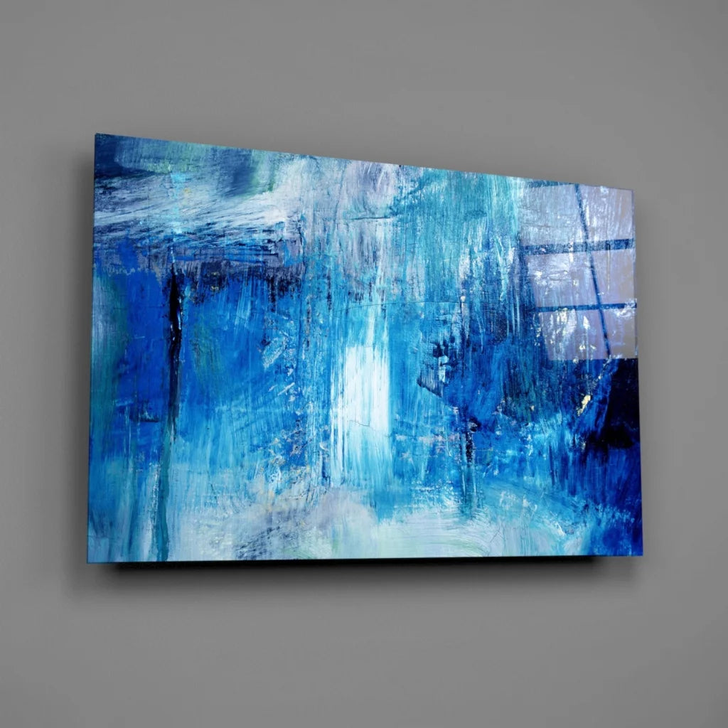 Bold blue textured abstract wall art canvas painting with brushstrokes