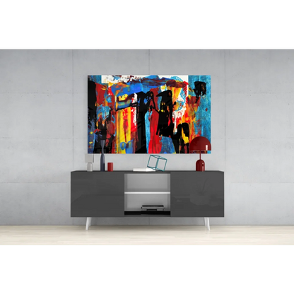 Premium tempered glass abstract wall art with vibrant bold colors