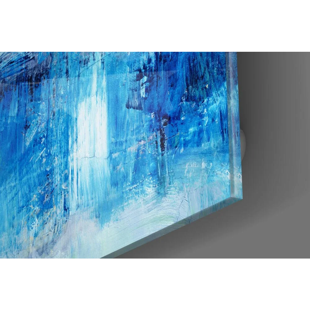 Modern bold blue brushstroke wall art canvas with abstract vertical strokes