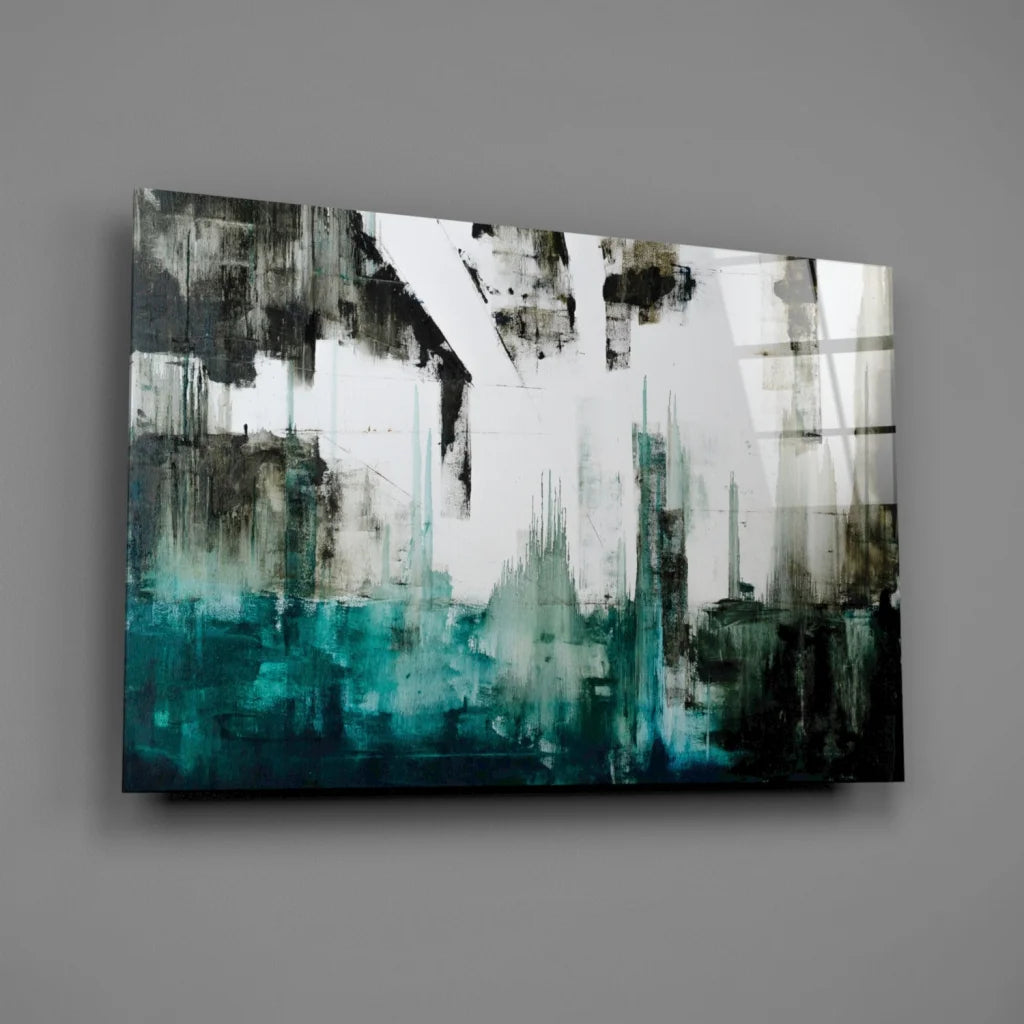 Bold teal and black abstract canvas wall art with bold strokes