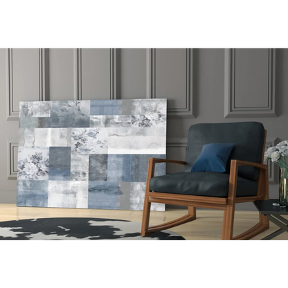 Serene Blue Floral Patchwork Canvas Wall Art with textured motifs