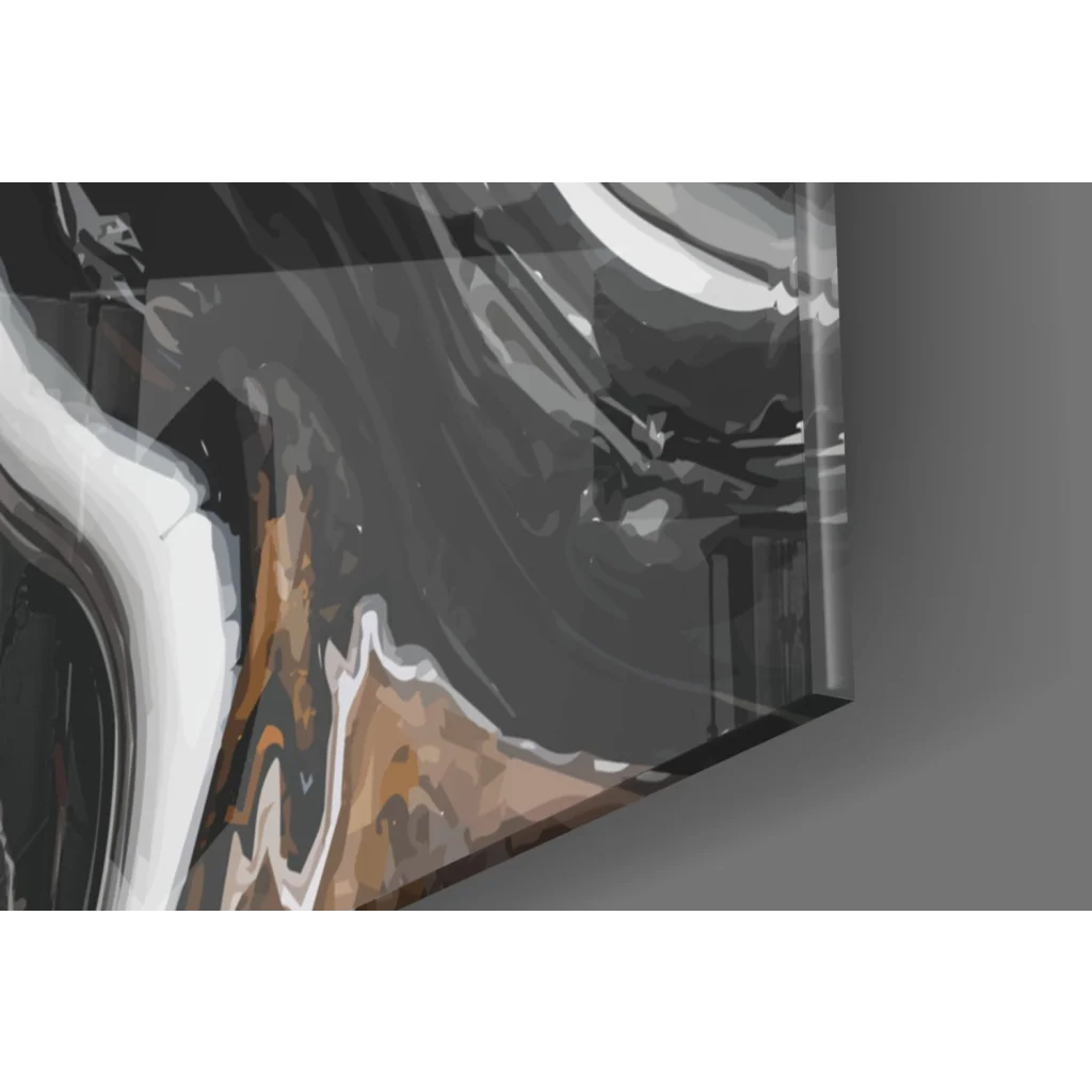 Swirling orange marble abstract wall art canvas in black, white, brown tones