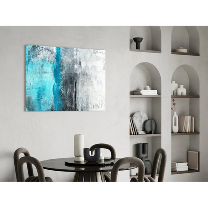 Bold turquoise and gray abstract textured wall art canvas painting
