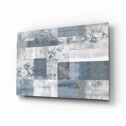 Serene Blue Floral Patchwork canvas wall art with muted blues and floral textures