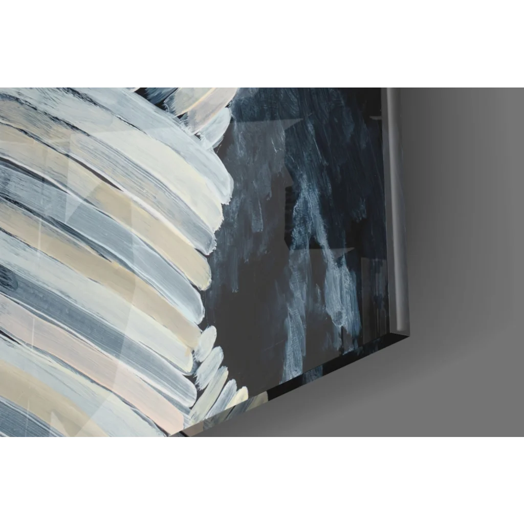 Dynamic Storm abstract wall art canvas with bold white, beige, gray strokes on dark blue