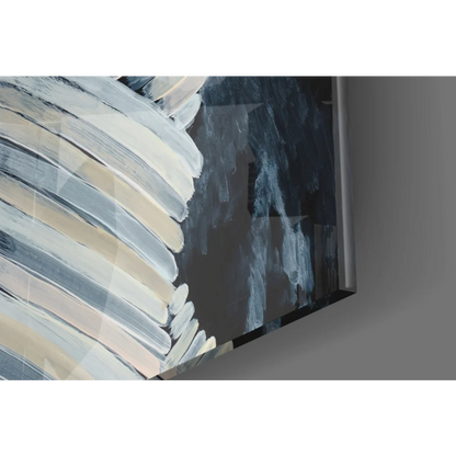 Dynamic Storm abstract wall art canvas with bold white, beige, gray strokes on dark blue