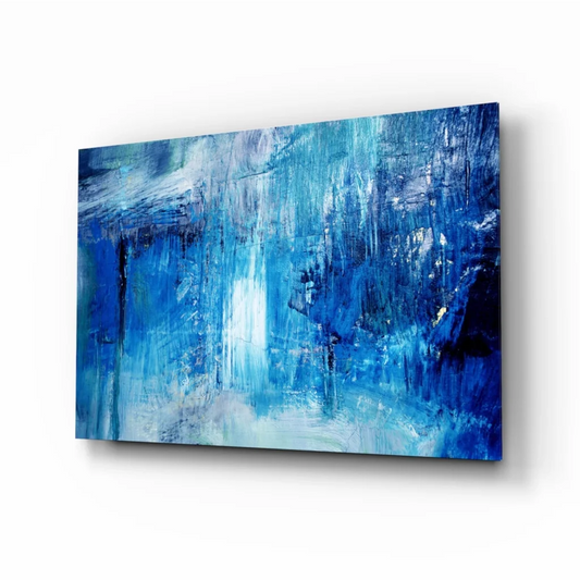 Bold blue textured abstract wall art canvas painting with brushstrokes