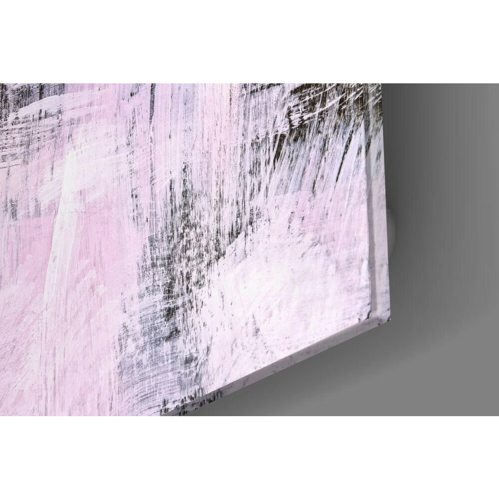 Bold pink abstract wall art canvas with vertical brushstrokes in soft pink, white, black