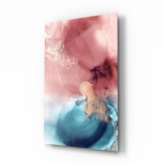 Stunning pink blue gold abstract canvas wall art with teal hues and gold accents