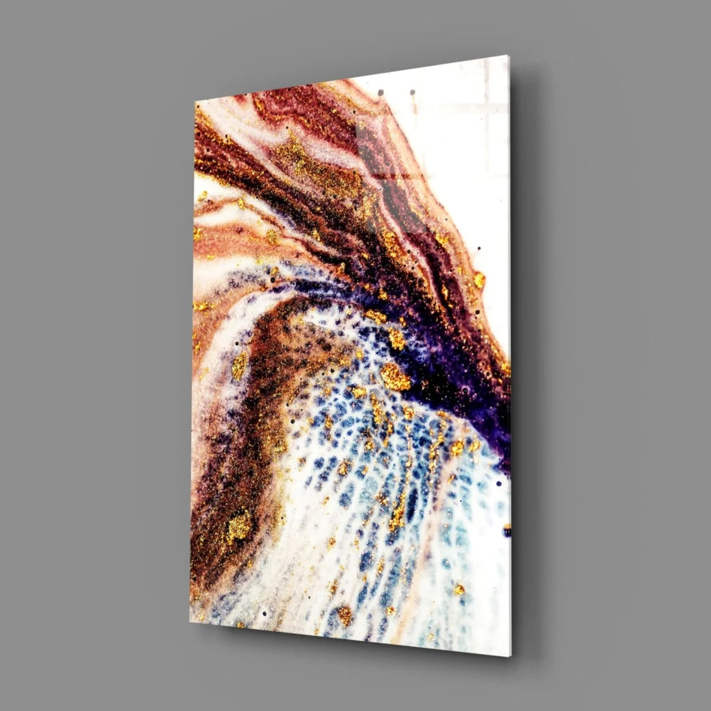 Swirling copper gold purple abstract wall art canvas with marbled patterns