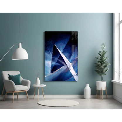 Bold blue geometric wall art canvas painting on dark background