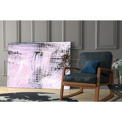 Modern abstract canvas wall art in soft pink, black, and white strokes