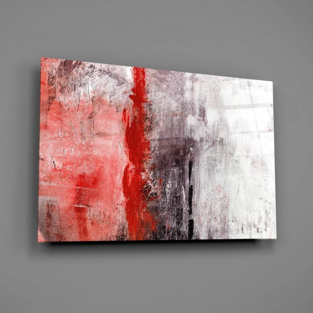 Bold red stripe abstract canvas wall art with textured background