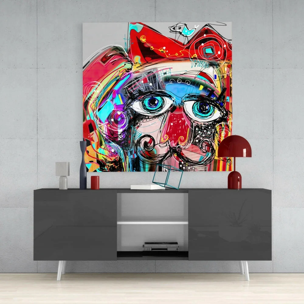 Swirling Face Glass Wall Art with Bold Colors and Glossy Finish | Contemporary Home Wall Art | vintageantiquesgifts.com