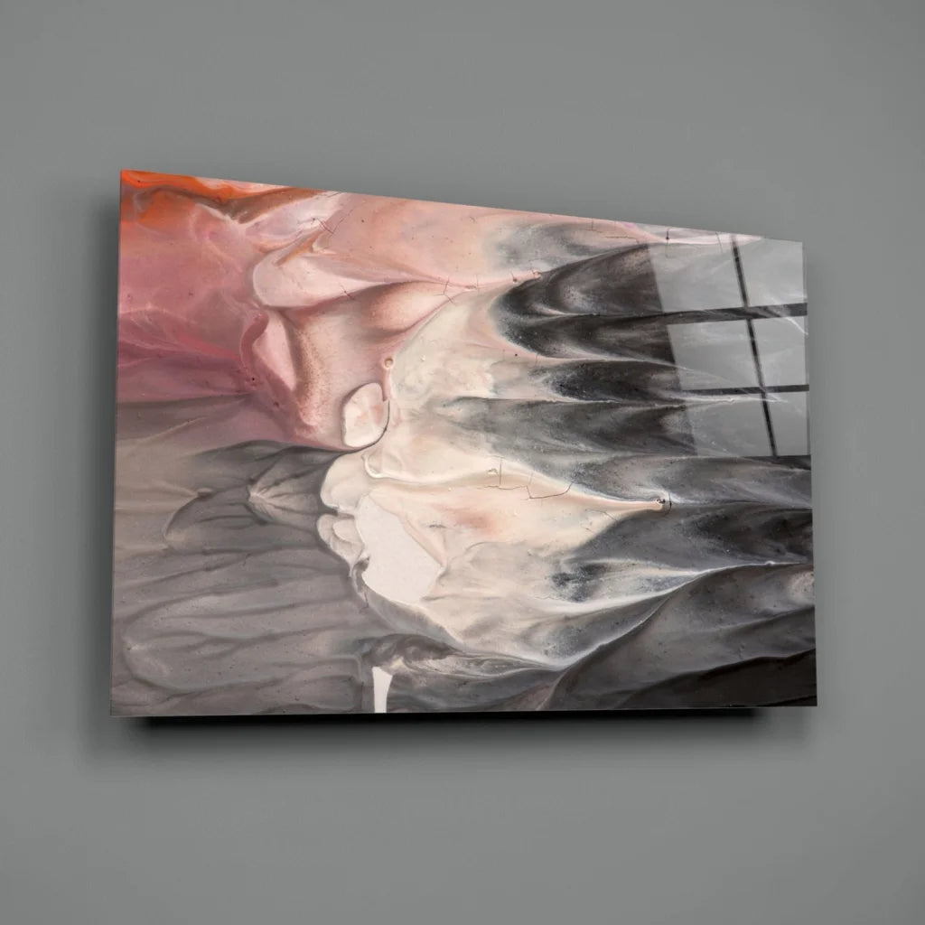 Swirling pink and black abstract canvas wall art with marble texture