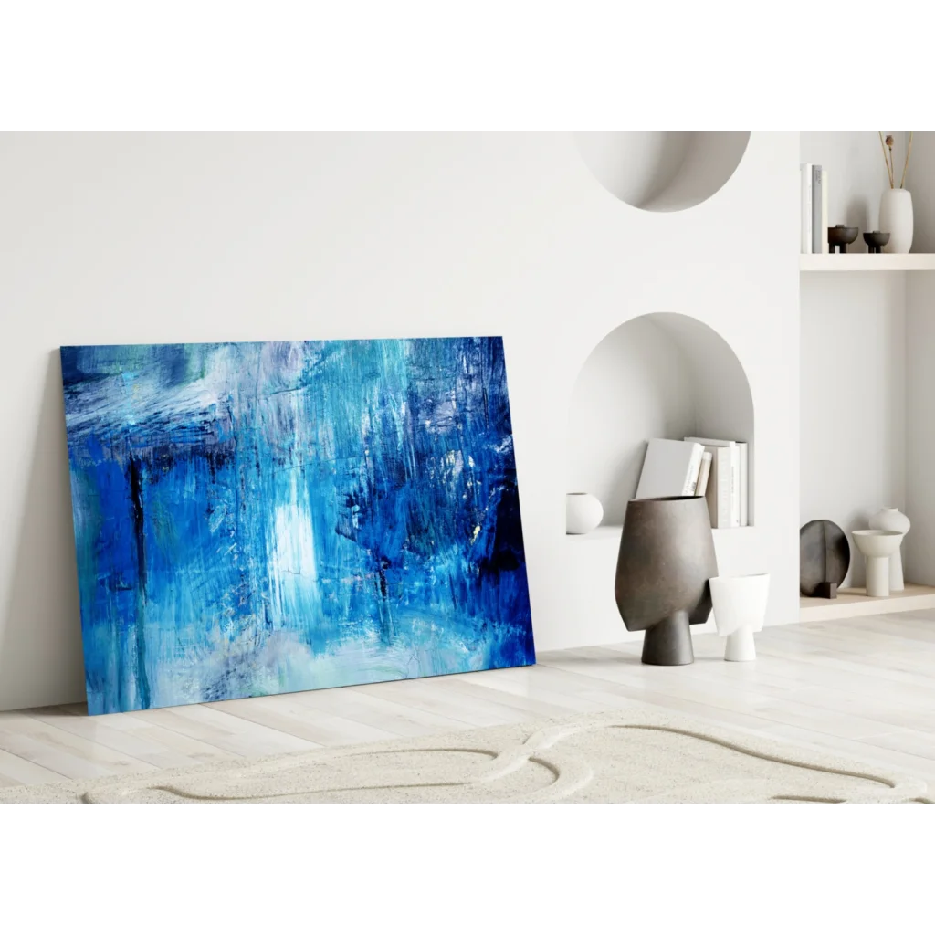 Bold blue textured abstract wall art canvas painting with vibrant brushstrokes