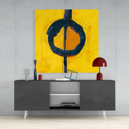 Vibrant bold geometric abstract wall art canvas in yellow blue orange