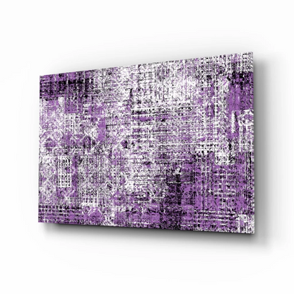 Stunning purple abstract wall art with white accents and distressed texture