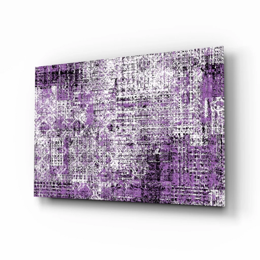Stunning purple abstract wall art with white accents and distressed texture