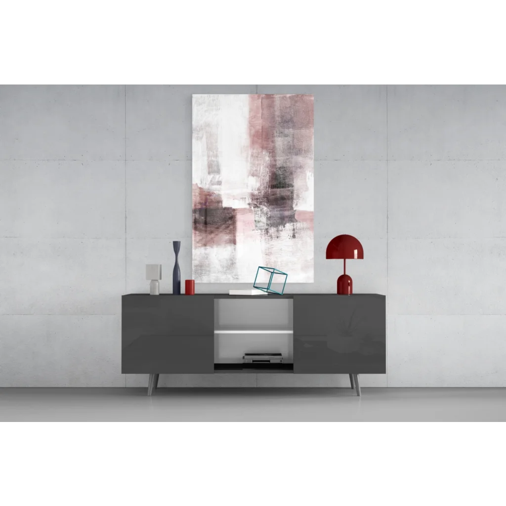 Abstract textured glass wall art in muted pink, gray, white tones
