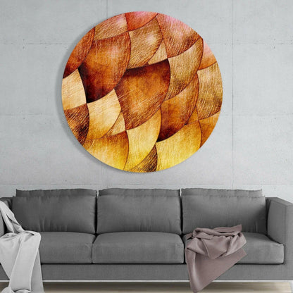 Stunning amber mosaic tempered glass art circle in warm earth tones