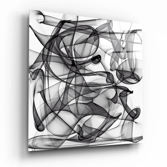 Stunning abstract black and white smoke glass wall art panel