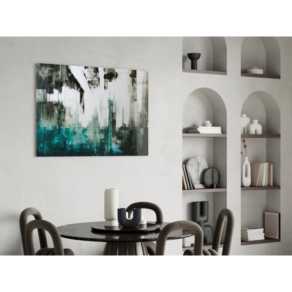 Bold teal and black abstract wall art canvas painting on white background