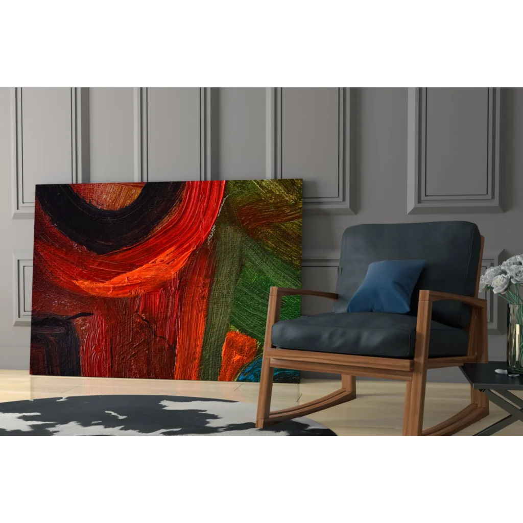 Vibrant bold red black green abstract canvas wall art