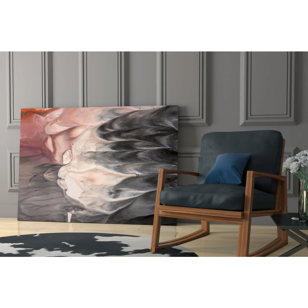 Swirling pink and gray abstract wall art canvas with marble texture