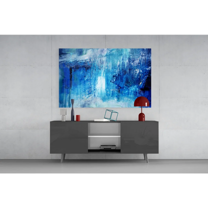 Bold blue textured abstract wall art canvas painting on minimalist wall