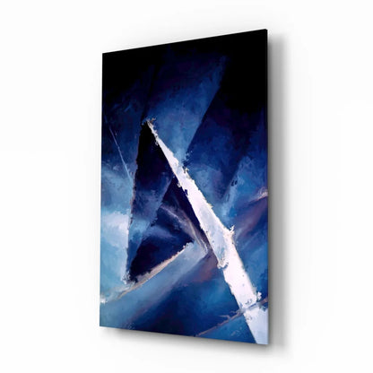 Abstract blue white geometric wall art canvas painting with bold angular strokes